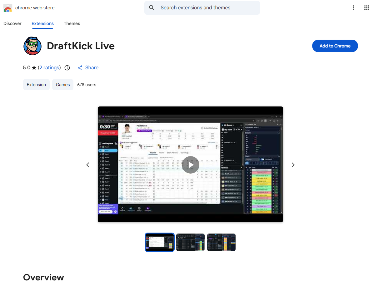 DraftKick Live in the Chrome Webstore